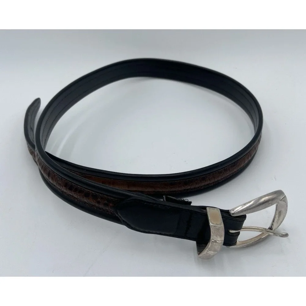 Brighton Leather Belt Black Brown Edge Crocodile Embossed Insert 38 1-1/8